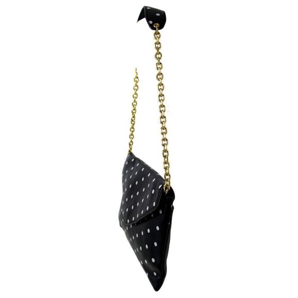 J.CREW BLACK GENUINE LEATHER POLKA DOT CHAIN ENVELOP SHOULDER BAG HANDBAG PURSE - Picture 4 of 13